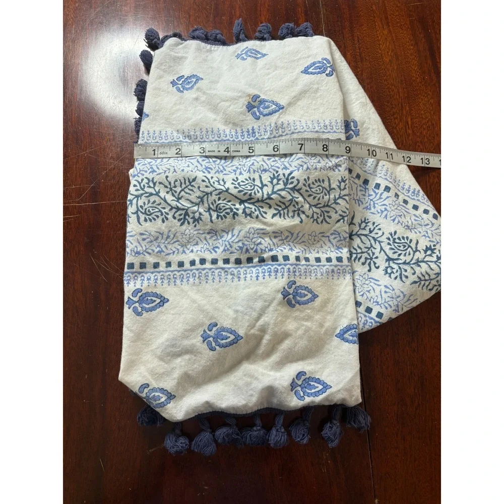 Shiraleah Slouchy Cotton Hobo Bag OS Coastal Beach Blue White Block Print Tassel